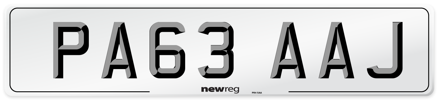 PA63 AAJ Number Plate from New Reg